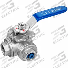 USA INDUSTRIALS Manual Three-Way Ball Valve: 1 in, 304 Stainless Steel, L Flow, FNPT x FNPT x FNPT (MPN ZUSA-VLV-167). Key specifications — Brand: USA INDUSTRIALS; Handle: Locking Lever.