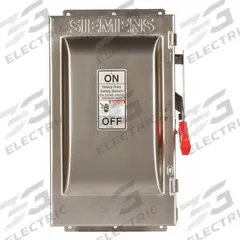 SIEMENS Safety Switch: Fusible, 60 A, Three Phase, 240V AC, 304 Stainless Steel, Indoor/Outdoor (MPN HF322S). Key specifications — Brand: SIEMENS.