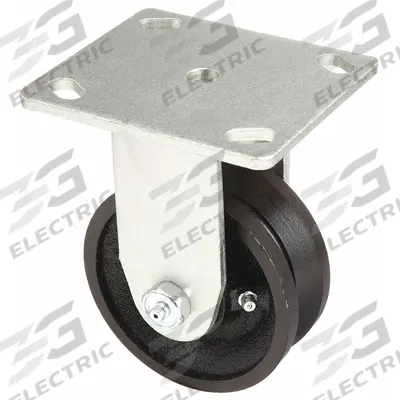 APPROVED VENDOR Plate Caster: Rigid, Iron, 4 in Wheel Dia, 1 1/2 in Wheel Wd - V-Groove Track-Wheel Plate Casters