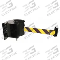 RETRACTA-BELT Wall Mounted Retractable Belt Barrier: Fixed Mounting Plate, 65 ft Belt Lg, Pattern (MPN WM6500-BYD-WP-RE). Key specifications — Frame Color: Black; Brand: RETRACTA-BELT; Belt Color: Black/Yellow.