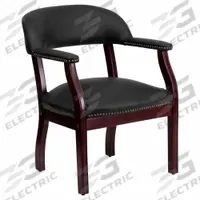 FLASH FURNITURE Captain's Chair: Black, Mahogany, 4 Casters/Glides, Nail Head Accents, 19 in Seat Wd (MPN B-Z105-LF-0005-BK-LEA-GG). Key specifications — Brand: FLASH FURNITURE; Features: Nail Head Accents; Back Material: Faux Leather; Seat Material: Faux Leather; Chair Material: Faux Leather.