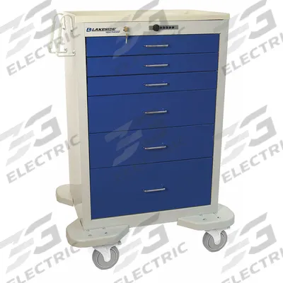LAKESIDE Medical Procedure Cart: Steel, (2) Swivel/(2) Swivel with Brake, Gray, Dark Blue - Medical Procedure Carts