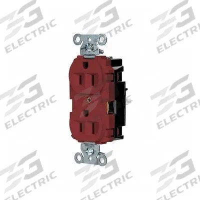 HUBBELL Receptacle: Duplex, 5-15, Red, 125V AC, 15 A, 2 Pole / 3 Wire (MPN 5262STR) - General Purpose Receptacles
