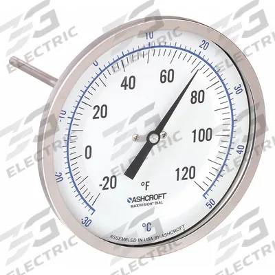 ASHCROFT Dial Thermometer: -20°F to 120°F /-30°C to 50°C, ±1% Accuracy, 6 in Stem Lg - Adjustable-Angle Thread-Mount Dial Thermometers