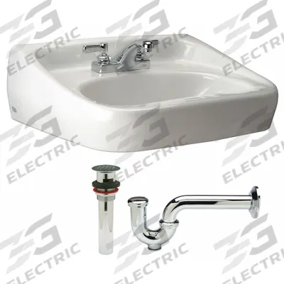 ZURN Bathroom Sink: Z5340 Half-Pedestal Lavatories, White, Vitreous China - One-Station Wall-Mounted Bathroom Sinks with Faucets