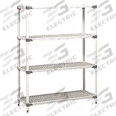 METRO Plastic Shelving: 60 in x 18 in, 62 in Overall Ht, 4 Shelves, 800 lb Load Capacity per Shelf (MPN Q366G3). Key specifications — Resistance Properties: Antimicrobial; Shelf Adjustment Type: Quick-Adjust; Frame Material: Steel; Shelving Material: Plastic; Brand: METRO.
