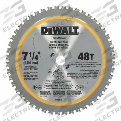 DEWALT Circular Saw Blade: 7 1/4 in Blade Dia., 48 Teeth, 5/8 in Arbor Size - Steel & General Metal-Cutting Blades
