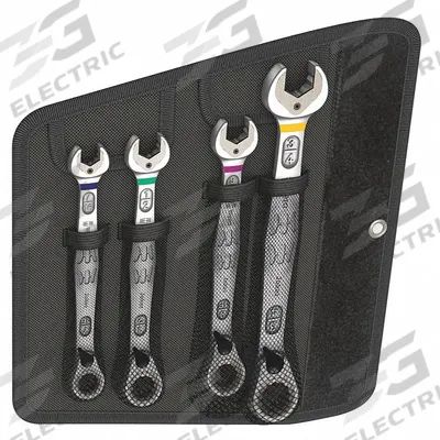 WERA Combination Wrench Set: Alloy Steel, Nickel Chrome, 4 Tools, Std, Reversing - SAE 12-Point Ratcheting Combination Wrench Sets