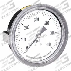 APPROVED VENDOR Panel-Mount Pressure Gauge: U-Clamp, 0 psi to 600 psi, 3 1/2 in Dial, Center Back (MPN 4CFA9). Key specifications — Accuracy: ±3-2-3%; Brand: APPROVED VENDOR; Vibration Resistance Properties: None; Gauge Wetted Parts: Brass / Bronze.