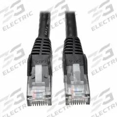 EATON TRIPP LITE Ethernet Cable: Unshielded, Cat 6, 14 ft Overall Lg, PVC, Round, 1, 24 AWG, Black (MPN N201-014-BK). Key specifications — End 1 Connection Type: RJ45; End 2 Connection Type: RJ45; Fire Rating: Not Rated; Jacket Material: PVC; NEC Article and Type: CM; Standards: cUL Listed CE (Europe); End 1 Connector Orientation: Straight; End 2 Connector Orientation: Straight.