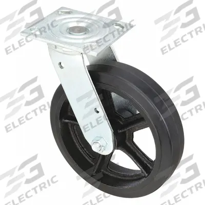 APPROVED VENDOR Plate Caster: Swivel, No Brake, Rubber, 8 in Wheel Dia., 2 in Wheel Wd - General-Purpose NSF-Listed Sanitary Plate Casters