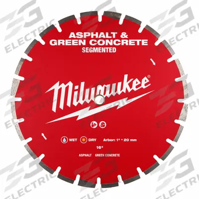 MILWAUKEE Diamond Saw Blade: Asphalt/Green Concrete, 16 in Blade Dia., 1 in Arbor Size - Concrete & Asphalt-Cutting Blades