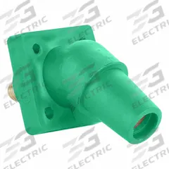 Single Pole Receptacle: Green, Angled Taper Nose Mating, Threaded Stud Termination, 600V AC/600V DC (MPN 16R30-UG). Key specifications — Series: 16; Receptacle Gender: Female; Brand: LEVITON.