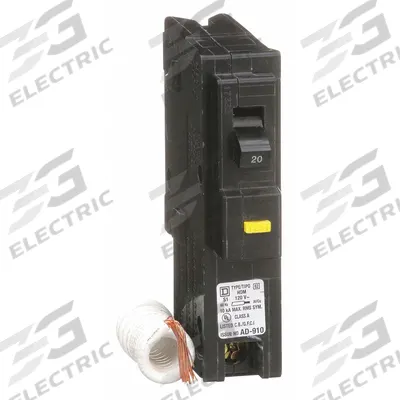 SQUARE D Miniature Circuit Breaker: 20 A, 120V AC, Single Phase, 10kA at 120V AC - HOM Series, Plug-In Square D Miniature Circuit Breakers