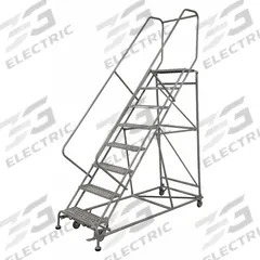 COTTERMAN Rolling Ladder: 7.5 ft Platform Ht, Unassembled, Steel, Foot-Activated Step Lock (MPN 2609R2632A6E12B4AC1P6). Key specifications — Folding: Not Foldable; Color: Gray; Brand: COTTERMAN; Handrail Configuration: Double Handrails.