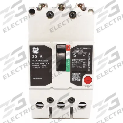 GE Molded Case Circuit Breaker: 30 A Amps, 35kA at 277/480V AC, Fixed, Lug - TEY-Frame GE Molded Case Circuit Breakers