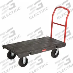 RUBBERMAID COMMERCIAL PRODUCTS Platform Truck: 2,000 lb, Black, Plastic, (2) Rigid/(2) Swivel (MPN FG443600BLA). Key specifications — attr1345828: Black; attr1345811: (2) Swivel; attr1345838: RUBBERMAID COMMERCIAL PRODUCTS.