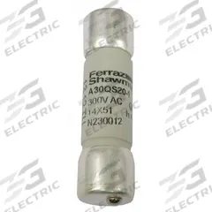 Semiconductor Fuse: A30QS Series, Fast-Acting, 20 A, 300 V AC, 300 V DC DC Volt Rating (MPN A30QS20-1). Key specifications — Series: A30QS; Brand: MERSEN; Voltage Type: AC/DC.
