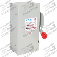 EATON Safety Switch: Fusible, 30 A, Three Phase, 600V AC, Galvanized Steel, Indoor (MPN DH361FGK). Key specifications — Brand: EATON.