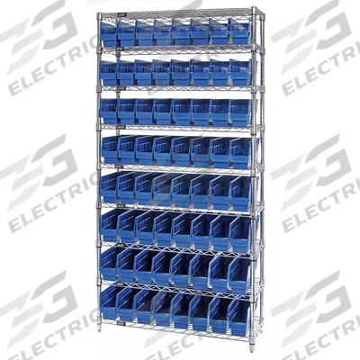 QUANTUM STORAGE SYSTEMS Bin Shelving: 36 in x 12 in x 74 in, 1 Sided, 64 Bins, Open, Shelf Bin - Wire Stationary Bin Shelving with Open-Front Bins