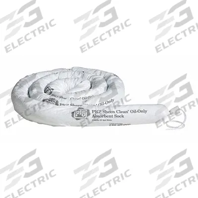 PIG Sorbent Sock: 3 in Dia, 10 ft Lg, 2 gal, Rope, White - Sorbent Socks