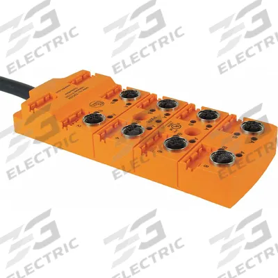 IFM Sensor Wiring Block: 8 Ports, 5 Pole M12 Female, 10 m Cable Lg, Black PUR - Passive Sensor Junction Blocks with Homerun Cable