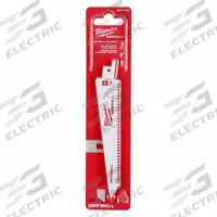 MILWAUKEE Reciprocating Saw Blades: 8 Teeth per Inch, 6 in Blade Lg, 0.06 in Blade Thick, Steel (MPN 48-00-5053). Key specifications — attr1109198: 8; attr1109209: MILWAUKEE.