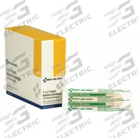 FIRST AID ONLY Adhesive Bandage: Strip Bandages, 1 in Wd, 3 in Lg, Not Metal Detectable, Plastic (MPN G106). Key specifications — Product Type: Strip Bandages; Unitized: Unitized; Water Resistance: Water Resistant; Brand: FIRST AID ONLY; Latex Content: Latex Free; Metal Detectable: Not Metal Detectable; Package Type: Box; Manufacturer Part Number: G106.