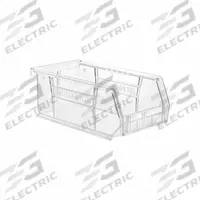 QUANTUM STORAGE SYSTEMS Plastic Bin: 4 1/8 in x 7 3/8 in x 3 in, Clear, Label Holder Included, 250°F (MPN QUS220CC). Key specifications — Brand: QUANTUM STORAGE SYSTEMS; % Recycled Content: 0%.