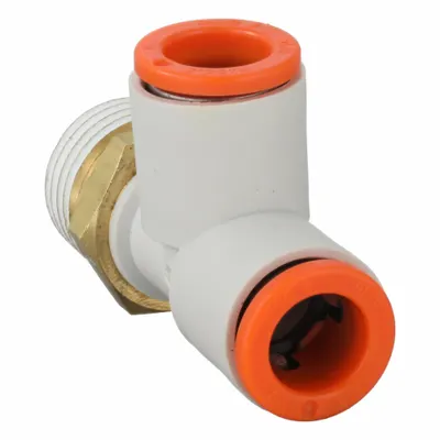 SMC Push-Fit Tee Fitting: 1/4 in Pipe x 5/16 in OD x 5/16 in OD Size, 42 5/16 mm Overall Lg - Polybutylene & Brass Tube Fittings