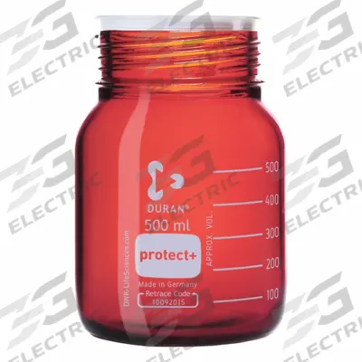 DURAN Narrow Mouth Round Glass Bottles - Safety Coated: 500 mL, 80 mm, Amber - Safety Coated Wide Mouth Round Glass Lab Bottles