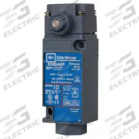 EATON Plunger Limit Switch: Plunger Actuator, Momentary/Momentary, Metallic, 8 ozf Op Force - Min (MPN E50AS16P). Key specifications — Manufacturer Part Number: E50AS16P; Brand: EATON; Electrical Connection: 8 ft Cable; Action: Momentary/Momentary; Series: E50; Body Material Type: Metallic; Actuator Type: Plunger.