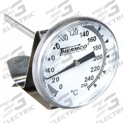 THERMCO Dial Pocket Thermometer: 0°C to 250°C, +/- 1% Accuracy, 8 in Stem Lg, Celsius (MPN ACCG250C). Key specifications — Accuracy: +/- 1%; Brand: THERMCO; Temperature Units: Celsius.