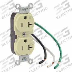 LEVITON Duplex Receptacle Outlet: Duplex, 5-20, Ivory, 125V AC, 20 A, 2 Pole / 3 Wire (MPN 5362-LI)