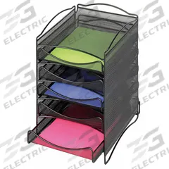 SAFCO Literature Organizer: 5 Compartments, Black, Steel Mesh, 15 1/4 in Overall Ht (MPN 9432BL). Key specifications — Material: Steel Mesh; Brand: SAFCO; Color: Black.