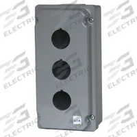 EATON Push Button Enclosure: 30mm, 3 Holes, Cast Zinc, NEMA 12/13/4/4X (MPN E34N13). Key specifications — attr211299: EATON; attr1043605: Oil-Tight and Dust-Tight.