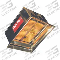 DAYTON Gas Infrared Flat Panel Heater: Propane, 60,000 BtuH Heating Capacity Input, 16 ft x 16 ft (MPN 3E461). Key specifications — Brand: DAYTON; Fuel Type: Propane; Clearance to Combustibles - Top x Below x Sides: 40 in x 72 in x 32 in; Floor Coverage @ Minimum Mounting Height: 16 ft x 16 ft; For Use Outdoors: Indoor Use Only; Min. Mounting Height: 12 to 14 ft; Overall Dimensions - H x W x D: 22-1/2 in x 19-1/8 in x 15-1/4 in.