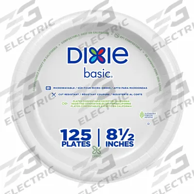 DIXIE Disposable Paper Plate: White, Light-Wt, 8 1/2 in Disposable Plate Size - Paper Plates