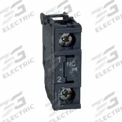 SCHNEIDER Contact Blocks: 22 mm Panel Mounting Size, 1NC, Momentary/Late Break, XB4/XB5 Series (MPN ZBE202). Key specifications — Switch Action: Momentary/Late Break; Terminal Connection Type: Screw Clamp Terminals; Brand: SCHNEIDER; Compatible with Series: XB5.