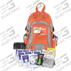 Emergency Medical Kit: 63 Components, Fabric, Bag, Orange, No Medication Included, Poly-Fabric (MPN 54594). Key specifications — Brand: FIRST AID ONLY; Adhesive Bandages Included: Adhesive Spool Tape; Product Type: Emergency Medical Kit; Oral and Inhalant Medicinals Included: No Oral/Inhalant Medicinals; Tools Included: Adhesive Spool Tape; Topical Medicinals Included: (10) BZK Antiseptic Wipes; Wound Dressings Included: Combine Dressing; Housing Material: Poly-Fabric.