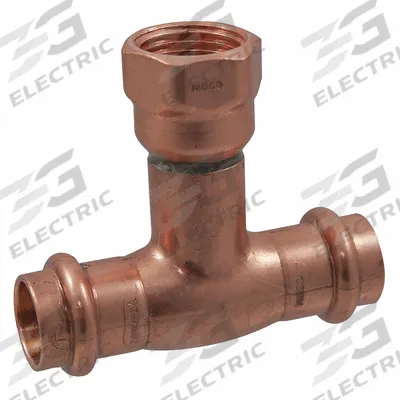 NIBCO Crimp Adapter Fitting: Tee, 1 1/4 in CTS x 1 1/4 in CTS x 3/4 in Pipe size - Plumbing Copper & Bronze Press Tube Fittings