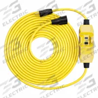 SOUTHWIRE GFCI: Manual Reset, 50 ft Lg, 12/3, 5-15P Plug, 15 A Current, 120V AC, 5-15R, Yellow, SJTW (MPN 26020150-1). Key specifications — NEMA Plug Configuration: 5-15P; NEMA Receptacle Configuration: 5-15R; Brand: SOUTHWIRE; Voltage: 120V AC.