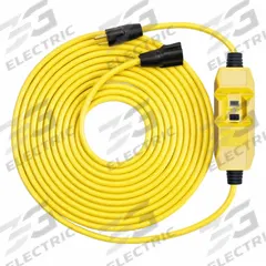SOUTHWIRE GFCI: Manual Reset, 50 ft Lg, 12/3, 5-15P Plug, 15 A Current, 120V AC, 5-15R, Yellow, SJTW (MPN 26020150-1). Key specifications — NEMA Plug Configuration: 5-15P; NEMA Receptacle Configuration: 5-15R; Brand: SOUTHWIRE; Voltage: 120V AC.