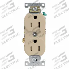 LEVITON Plugs and Receptacles: Duplex, 5-15, Ivory, 125V AC, 15 A, 2 Pole / 3 Wire (MPN TCR15-I)