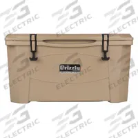 GRIZZLY COOLERS Marine Chest Cooler: Tan, 72 Cans, 60 qt Cooler Capacity, 6 day Ice Retention (MPN 4400019). Key specifications — Brand: GRIZZLY COOLERS; Drain Plug: Not Included; Wheels Included (FILTER): No.