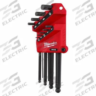 MILWAUKEE Hex Key Set: 6 - 10 Pieces, L, Metric, Single Ball End, Long, 9 Pieces - L-Shaped Hex Key Sets