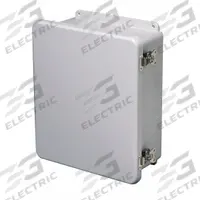 WIEGMANN Enclosure: Fiberglass, 17 in x 15 in x 8 in, NEMA 1, Solid Cover, Hinged, Indoor (MPN HW-J181608FCHTL). Key specifications — Brand: WIEGMANN; Closure Method: Latches; Knockouts: Not Included.