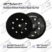PERFECT-IT Random Orbital: Pad, Unthreaded Center Hole, Hook-and-Loop, Plastic, 5 in Outside Dia (MPN 7100265258). Key specifications — Texture: Smooth; Material: Plastic; Product Type: Pad; Compatible Tool Type: Polisher; Color: Black; Compatible Surface Material: Aluminum, Paint; Features: They Help 3M™ Perfect-It™ Random Orbital Compounding and Polishing Pads Stay Firmly Attached to the Tool; Brand: PERFECT-IT.