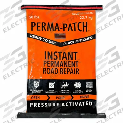 PERMA-PATCH Cold Patch: PP-50-PLC, Limestone Asphalt Mix, 50 lb Container Size - Ready-to-Use Pothole Cold Patching