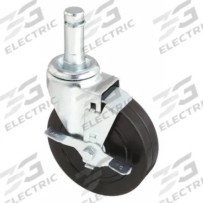 APPROVED VENDOR Stem Caster: Swivel, Side Brake, 5 in Wheel Dia., 1 1/4 in Wheel Wd, Rubber - General Purpose Friction-Ring Stem Casters